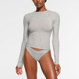 Skims Cotton Jersey LONG SLEEVE T SHIRT Top Light Heather Grey 3X NWT